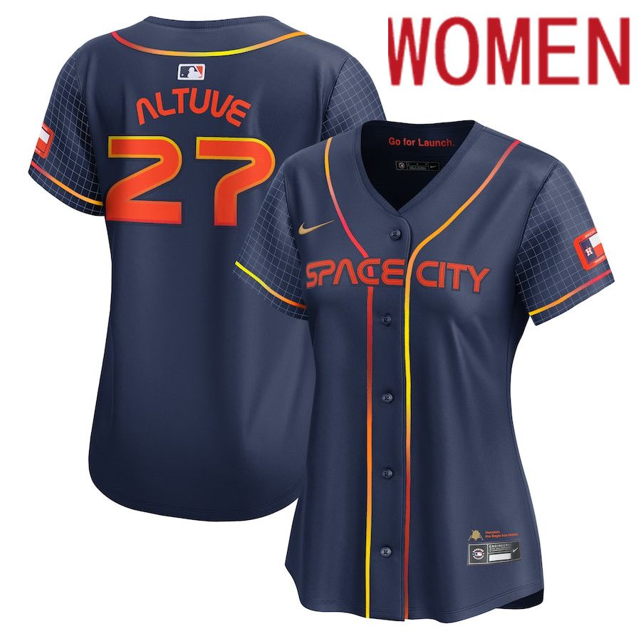 Women Houston Astros 27 Jose Altuve Nike Navy City Connect Limited Player MLB Jersey